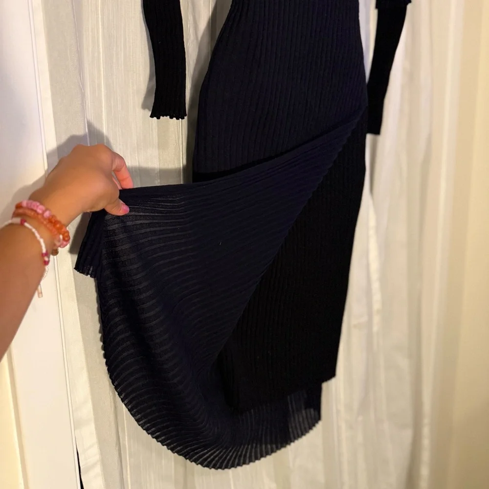 COS Black Ribbed Knit Midi Dress Long Sleeve Asymmetrical Hem Minimalist Size S - Picture 9 of 16